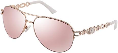 FENCHI Classic Aviator Sunglasses for Women Mirrored Lens Chain Arms Half Rim Metal Frame Sun Glasses UV 400 Protection 60mm