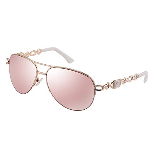 Classic Aviator Sunglasses for Women Mirrored Lens Chain Arms Half Rim Metal Frame Sun Glasses UV 400 Protection 60mm