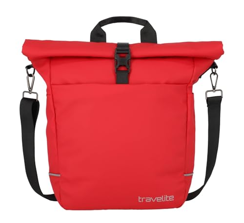 Travelite Basics for Bikes - Fahrradtasche Gepäckträger wasserdicht, mit abnehmbaren Schultergurt und Rolltop Verschluss, 14 Liter, 0.8kg, Rot