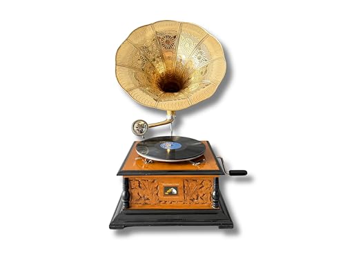 Grammofono antico con giradischi gommalacca | Grande 63,5 cm Vintage Brass Horn Grammofono | Rustico Antico Home Decor & Collectible