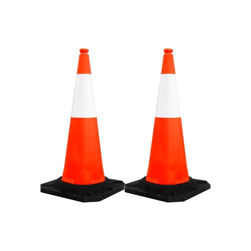 2 Pcs Traffic Safety Cone PPC with PVC Base - 100 CM (40) | Road Safety Reflective Traffic Cone | High Visibility Red Street Cone | Portable Wind Resistant Outdoor Cone with Black Base