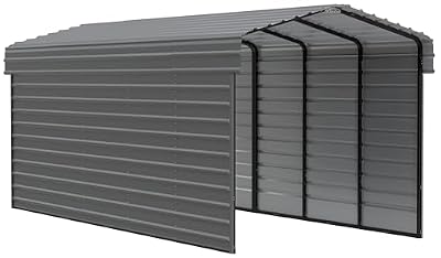 Arrow Carports Galvanized Steel Carport, with 2-Sided Enclosure, Compact Car Metal Carport Kit, 10' x 24' x 9', Charcoal