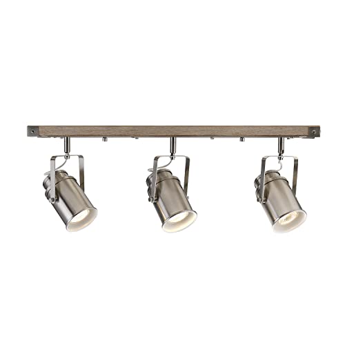 Globe Electric 59963 Williamsburg 3-Light Track Lighting, Brushed Nickel, Light Faux Wood Canopy, Bulbs Included #TOP7