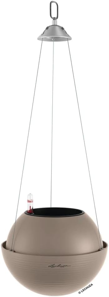 Lechuza BOLA Color 23 Sand Brown, Self-Watering Hanging Planter, D9.1 H7.1 in