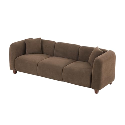 Image of Merax 87 inch Dark Brown Velvet Couch 3 Seater Modern Sofas for Living Room | with 2 Pillows, Foam Filled Cushions, Solid Wood Legs, Upholstered Backrest and Armrest, Bear 900lbs, 87 inchW x 29.5 inchD x 26.5 inchH