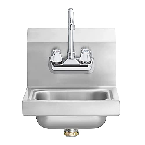 Image of AmGood Stainless Steel Wall Mount Hand Sink 12 inch x 12 inch | NSF Commercial Hand Washing Basin with Faucet For Restaurant, Kitchen and Home | Bowl Size: 8 inch x 10 inch