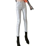 Onsoyours Pantalons Leggings en Cuir pour Femmes Collants en Similicuir Pantalons Leggings Sexy en Étirement B Argenté S