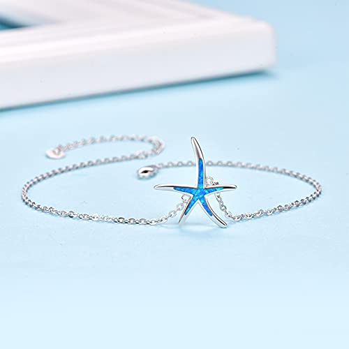 Image of Cuoka Starfish Bracelet 925 Sterling Silver with White Fire Opal Chain Bracelets Ocean Jewelry Birthday For Women