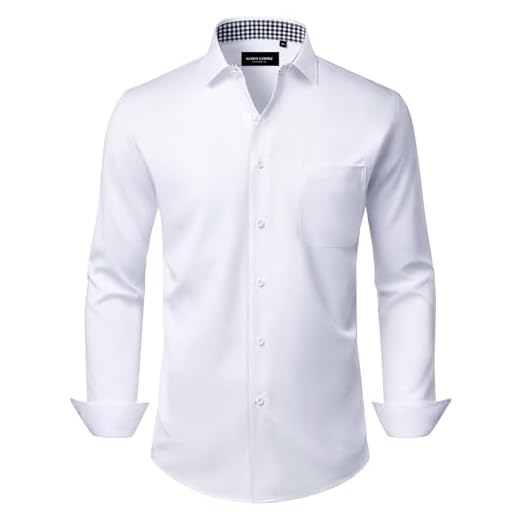 Alimens & Gentle Camisa social masculina casual manga longa sem rugas stretch clube baile festa camisa abotoada com bolso, Branco, G