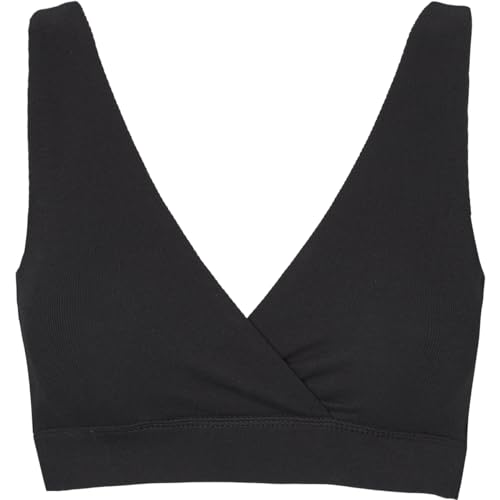 Image of Müsli Organic Cotton Rib Triangle Nursing Bra - Soft, Wire-Free with Wide Straps & Pockets for Nursing Pads, Easy Breastfeeding, GOTS Certified (Black, XL)