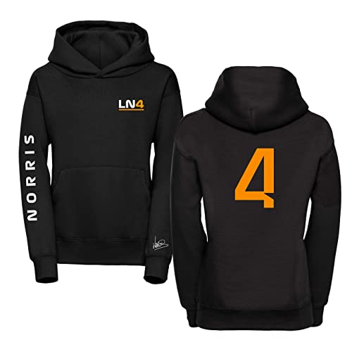 Children's Studio 24 Signature Collection Lando Norris Hoodie Norris Signature Printed F1 Hooded Sweater 2022 McLaren No. 4 Free UK Shipping (11-13 Years, Black)
