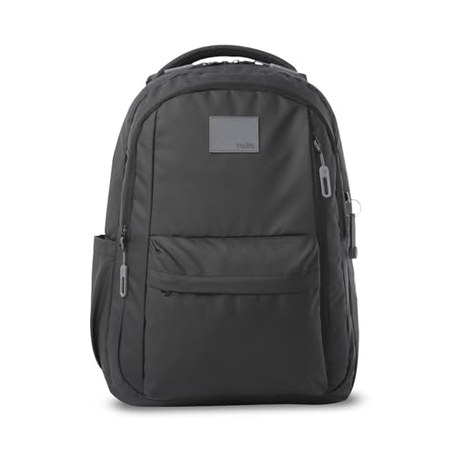 TOTTO - Mochila para Ordenador Portátil 15 Pulgadas, Modelo Kick, Capacidad 25L, Organizador con Portallave, Bolsillo Secreto, Bolsillo Botella, Pasador para Sistema de Ruedas, Color Negro/Steel Gray