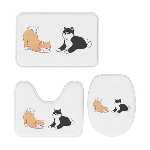 トイレマット 胡麻とK 萌え 柴犬 犬柄 3点セット 足元マット 便座カバー マットフタカバー U型 O型 トイレ兼用 滑り止め おしゃれ バスマット 洗える 浴室 玄関 家庭用 ホテル用