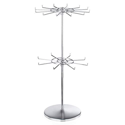 Polmart 2-Tier Spinning Display Stand ，Heavy Duty Adjustable Countertop Stand for Retail, Jewelry, Cosmetics, Crafts ，Sturdy Metal Base 360° Rotating Tiers with Height Adjustable (Silvery)