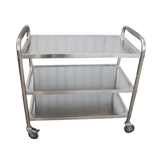 JFUTD Carro de Servicio de Acero Inoxidable con Ruedas, Carro de Servicio de Acero Inoxidable 3 Niveles 150kg Carrito Cocina Carrito té Camarera con Frenos(95x50x95cm)