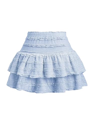 Women's Textured Lace Ruffle Layered Skirts High Waisted A Line Y2K Mini Skirt