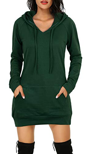 Bepei Womens Long Sleeve Tunic Sweatshirt String Hoodie With Pocket Green M #TOP1