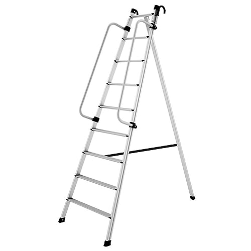 LEIYANJUN - Escalera de trípode de jardín, escalera de poda de aleación de aluminio con pasamanos, 8 peldaños, color plateado