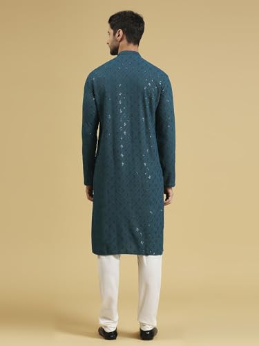 Image of Rajubhai Hargovindas Men Chikankari and Sequin Work Kurta