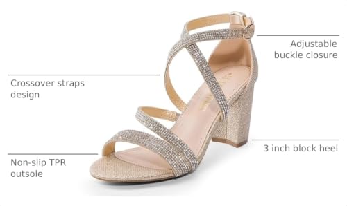 Image of DREAM PAIRS Women's Block Chunky Heels Sandals Open Toe Ankle Strappy Comfortable Dressy Sandals for Bridal Wedding Prom Party with Adjustable Cross Strap