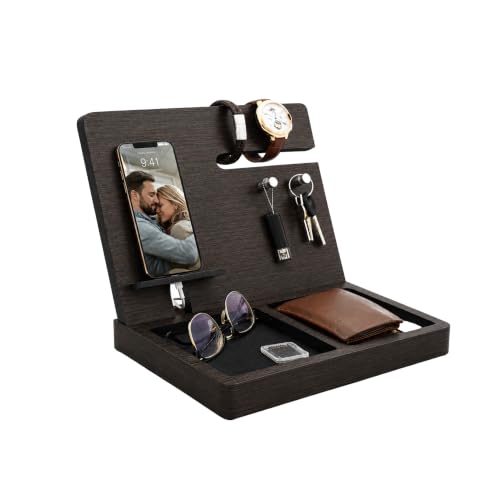 Product Image of the Namore Nightstand Organizer for Men – Wood Phone Docking Station & Bedside Valet Tray Organizer for Wallet, Watch & Keys – Unique Gifts for Men, Husband, Dad