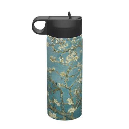 魔法瓶 花咲くアーモンドの木の枝 ファン・ゴッホ 水筒 530ml タンブラー ステンレスボトル コーヒーカップ ウォーターボトル ストロー付き 大容量 真空断熱 保温保冷 子供 通勤 通学 登山 旅行 スポーツ かわいい おしゃれ プレゼント