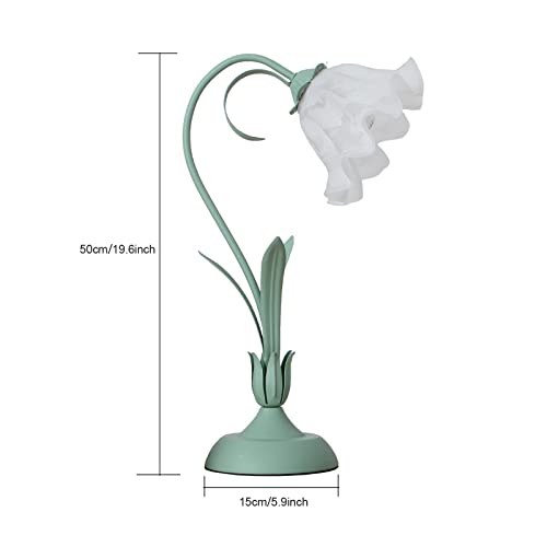 Happcucoe Table Lamp Flower Shaped Glass Green Desk Light Bedside Night Light Bedroom Dining Room Study Desk Office Desk Lamp Hotel Decor Atmosphere Light #TOP1