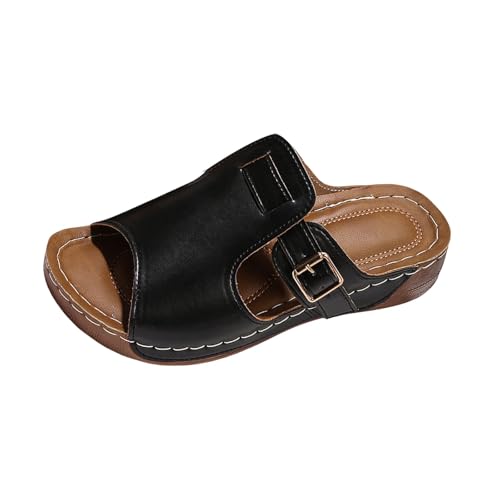 Summer Wedges for Women 2025 Wide Width Orthopedic Platform Sandal Open Toe Fish Mouth House Slippers Adjustable Buckle Beach Slides