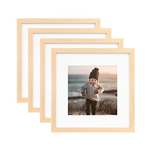 Kinlink 10X10 Picture Frames, Square Natural Wood Frames With Acrylic Plexiglass For Pictures 6X6 With Mat, Tabletop And Wall Mounting Display, Set Of 4 #TOP18