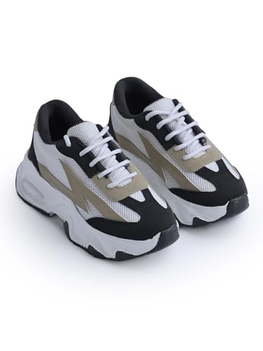 Image of JM LOOKS Women Bold Black & Beige Lightning Sneakers Shoes High-Performance, Stylish, and Built for Comfort