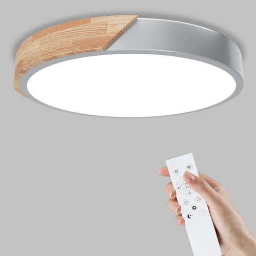 Yexati Plafonnier Bois,Plafond Dimmable 6000K/4000K/3000K 3200LM,Plafonnier Led Télécommandé,32W IP54 Luminaire Moderne Pour Le Salon, La Chambre et Le...