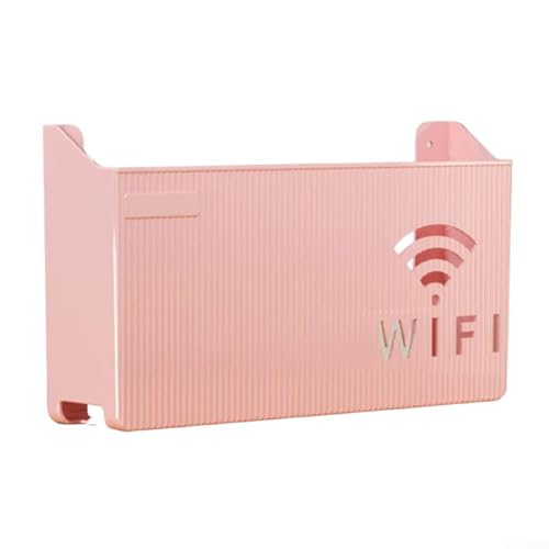 Wifi Router Storage Shelf, Wall Mount Network Equipment Holder Modem Cable Organizator, Plastic Router Bracket Storage Box for Living Room Decor(Pink)