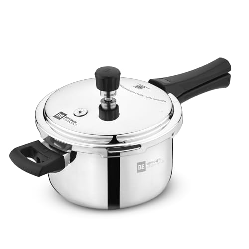Image of Bergner BE Essentials Tripro Triply Outer Lid Pressure Cooker 2.9 Litres, Faster and Even Heating, Healthy Cooking, Easy to Clean, Mirror Finish, Full Induction Bottom and Gas Stove Compatible