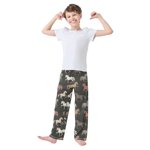 ZZXXB Horse Colorful Print Boys Long Pants Soft Trousers Elastic Waist Kids Lounge Bottoms with Pockets S-XL2