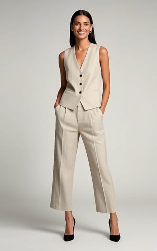Womens Two Piece Vest and Pants Set Outfits for Office Women's Dressy Vest Pant Suit2