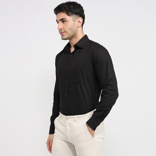 Image of Raymond Men Slim Fit Solid Pattern Pure Cotton Semi Cutaway Collar Full Sleeve Formal Shirt