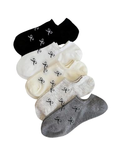 SHENHE Women's 5 Pairs Low Cut Ankle Socks Bow Patterned Breathable No Show Cute Socks