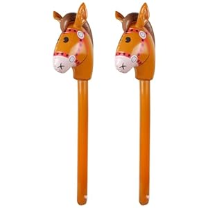 2PCS Inflatable Stick Horse,Inflatable Horse Head on Stick Horse Costume Pony/Halloween/Western Cowboy/Horse Baby Shower Birthday Party Decorations Supplies Favors Props, 37 Inches (Brown)