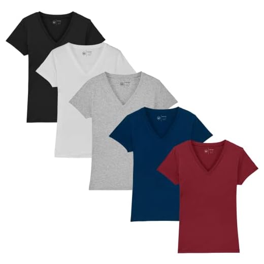 Kit 5 Camisetas Feminina Babylook Básica Algodão Gola V By Zaroc (BR, Alfa, P, Regular, Multicolorido)