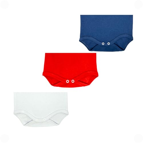 Kit Com 3 Bodies Manga Curta Para Bebê Menino Menina 100% Algodão (AZUL MARINHO/VERMELHO/BRANCO, P)