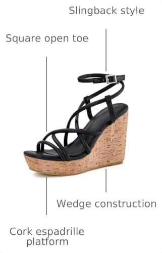 Image of Coutgo Women Platform Wedge Sandals Cork Slingback Wedges Espadrilles Heels Summer Shoes