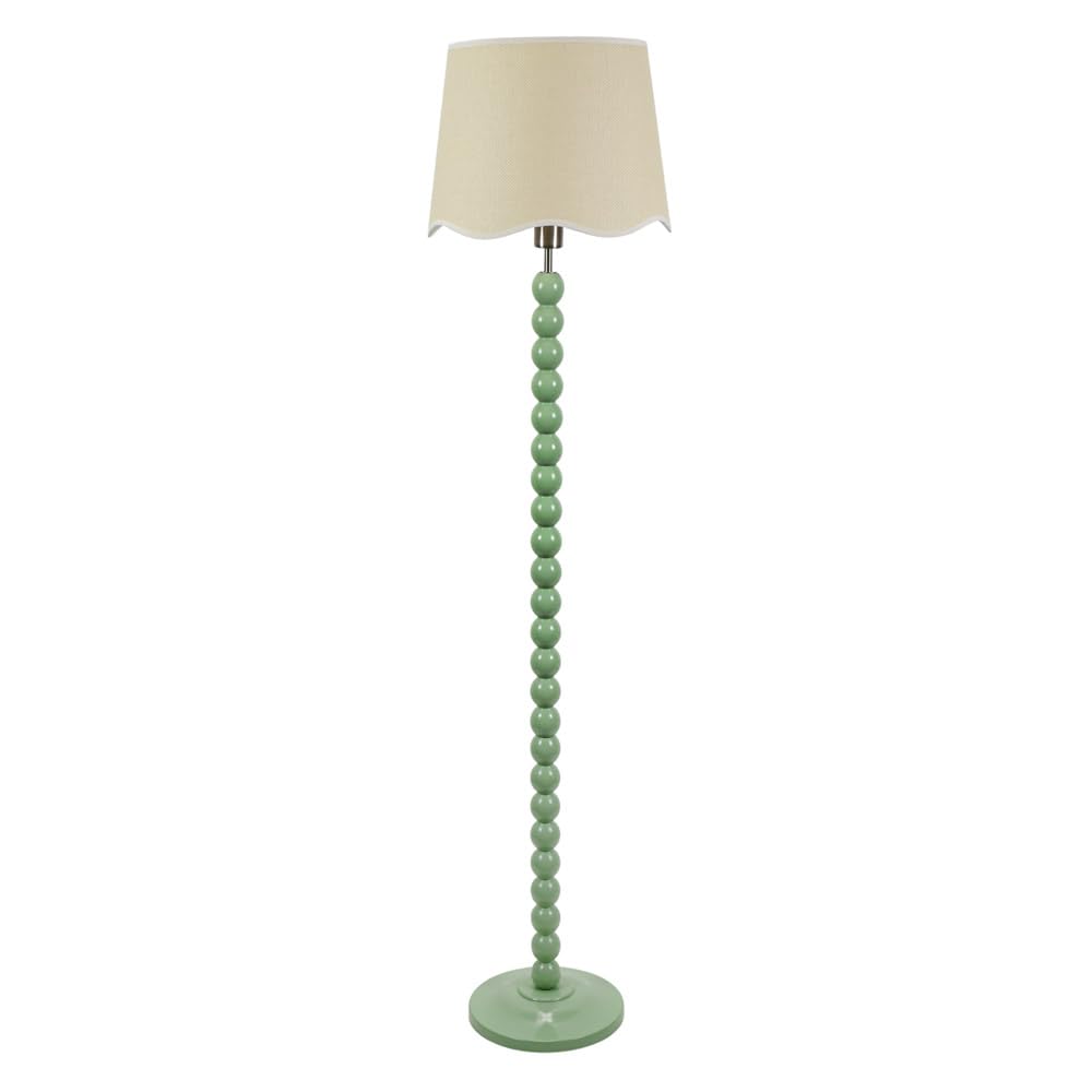 ValueLights | Sage Green Bobbin Stem Floor Lamp with White Trim Scallop Shade Living Room Hallway Light | Floor Lamps, Home Décor & Improvement Essential | Included LED Bulb