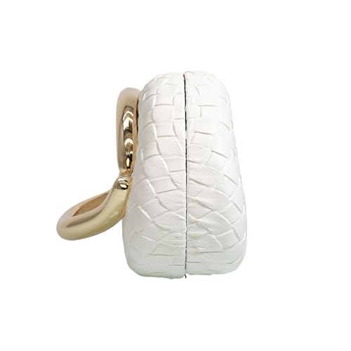 Image of Women Woven PU Leather Clutch Box Metal Handle Evening Bag Trendy Leather Handbag Weave Shoulder Purse for Causal