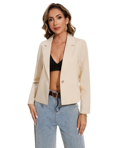 MINTLIMIT Women's Casual Blazer Long Sleeve Notched Lapel Button Work Office Linen Blazer Jackets
