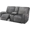 ULTICOR Reclining Loveseat with Middle Console Slipcover, 8-Piece Velvet Stretch Sofa Covers, 2 seat Loveseat Recliner Cover, Thick, Soft, Washable(Dark Grey)