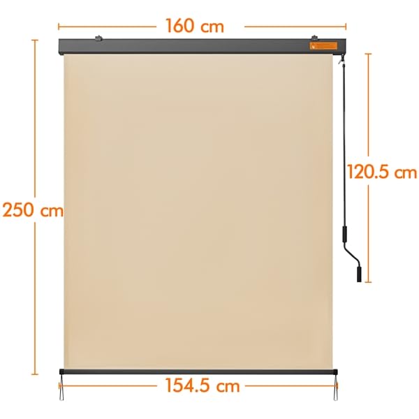 Yaheetech Tenda da Sole Verticale a Rullo Avvolgibile con Manovella Protezione Solare Impermeabile 160 x 250 cm Beige