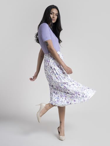 Image of FableStreet Women Skirt Casual & Festive | Elegant Flared Fit High Rise Knife Pleats All-Over Floral Print | Wrinkle-Resistant Woven Fabric for Summer & Outings