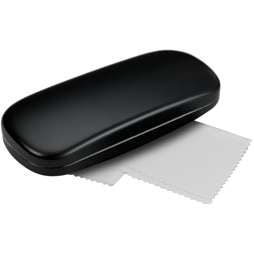 Horktrust Étui à Lunettes Universel, Boîte à Lunettes en Cuir PU, Boîte à Lunettes Anti-Chute avec Chiffon de Nettoyage, Étui à lunettes de couleur unie, noir