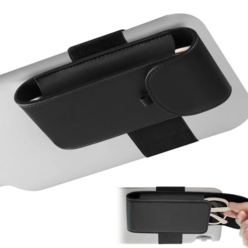 WOMACO Sunglass Holder for Car Visor, Vehicle Eyeglasses Storage Case with Magnetic Closure, PU Leather Eyeglasses Organizer Bag for Car (Black, 1 pack)