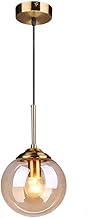 Luminária pingente de bola de vidro Moderna E14 Lustre Luminária de teto para sala de estar Cozinha Ilha Restaurante Corredor (15CM, âmbar)
